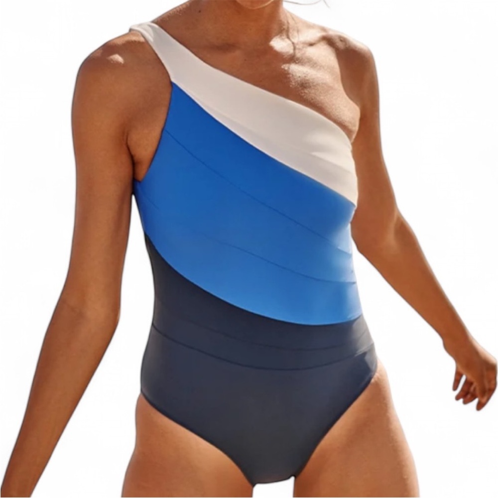 Summersalt The Sidestroke one-shoulder colorblock one-piece swimsuit